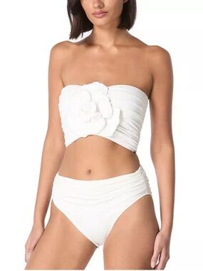 Carmen Marc Valvo Flower Applique Bandeau Crop Top Bikini Set S